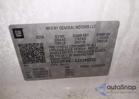 2018 Chevrolet Silverado 1500 2Lt from USA, damaged, VIN 1GCVKREC6JZ245731